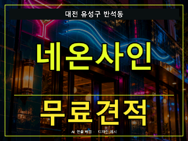대전 유성구 반석동 네온사인 무료견적 안내 썸네일 · AI 연출 배경