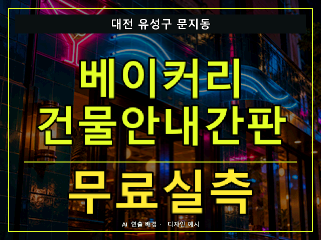 대전 유성구 문지동 베이커리 건물안내간판 무료실측 안내 썸네일 · AI 연출 배경