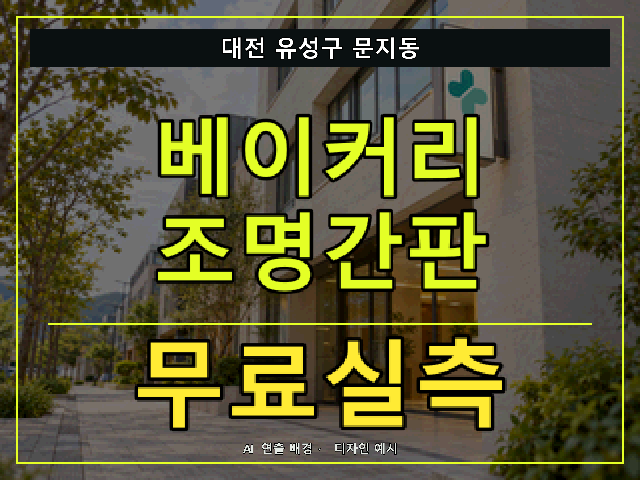 대전 유성구 문지동 베이커리 조명간판 무료실측 안내 썸네일 · AI 연출 배경