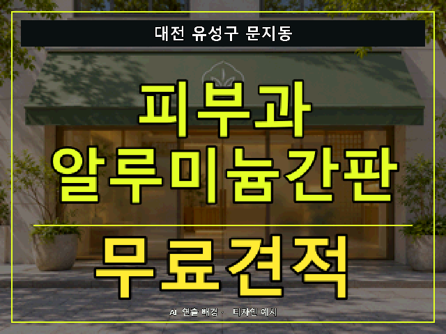 대전 유성구 문지동 피부과 알루미늄간판 무료견적 안내 썸네일 · AI 연출 배경