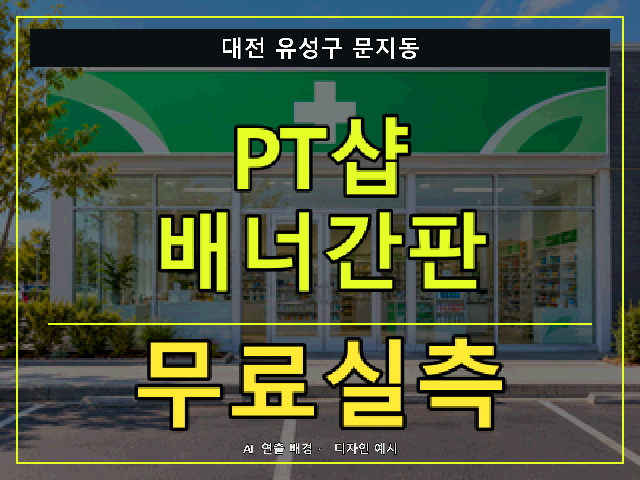 대전 유성구 문지동 PT샵 배너간판 무료실측 안내 썸네일 · AI 연출 배경