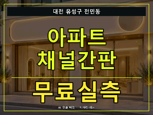 대전 유성구 전민동 아파트 채널간판 무료실측 안내 썸네일 · AI 연출 배경