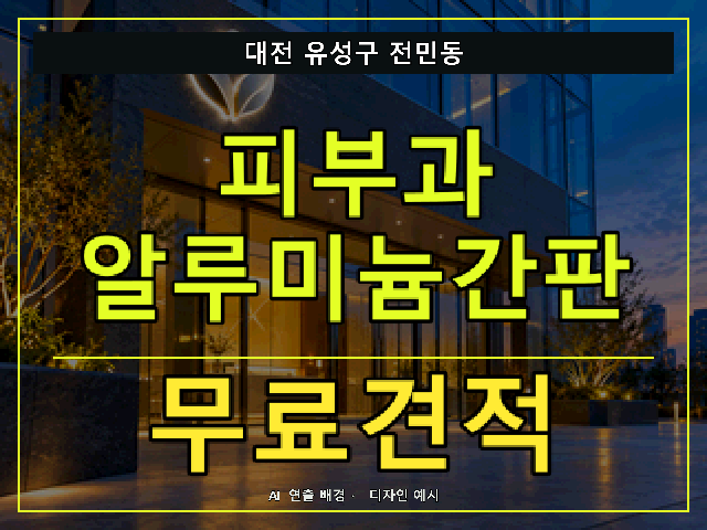 대전 유성구 전민동 피부과 알루미늄간판 무료견적 안내 썸네일 · AI 연출 배경