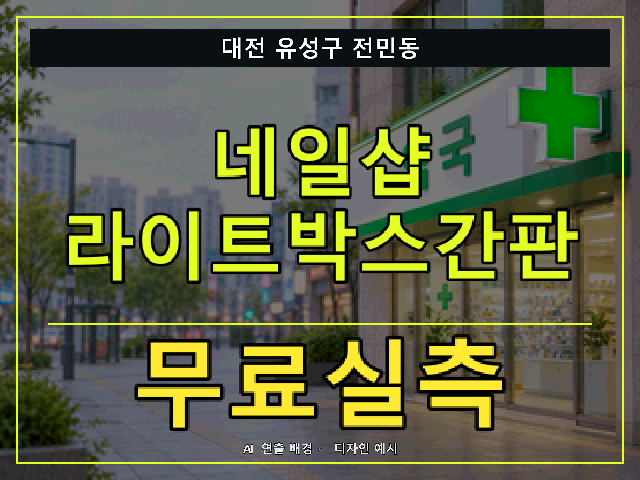 대전 유성구 전민동 네일샵 라이트박스간판 무료실측 안내 썸네일 · AI 연출 배경