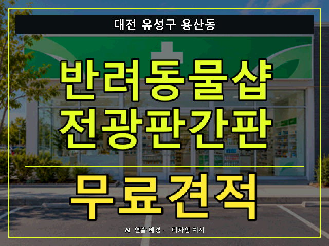 대전 유성구 용산동 반려동물샵 전광판간판 무료견적 안내 썸네일 · AI 연출 배경