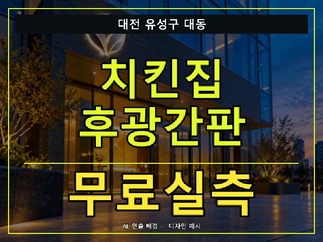 대전 유성구 대동 치킨집 후광간판 무료실측 안내 썸네일 · AI 연출 배경