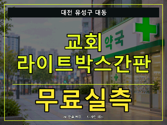 대전 유성구 대동 교회 라이트박스간판 무료실측 안내 썸네일 · AI 연출 배경