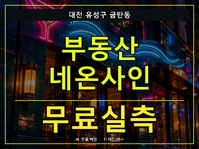 대전 유성구 금탄동 부동산 네온사인 무료실측 안내 썸네일 · AI 연출 배경