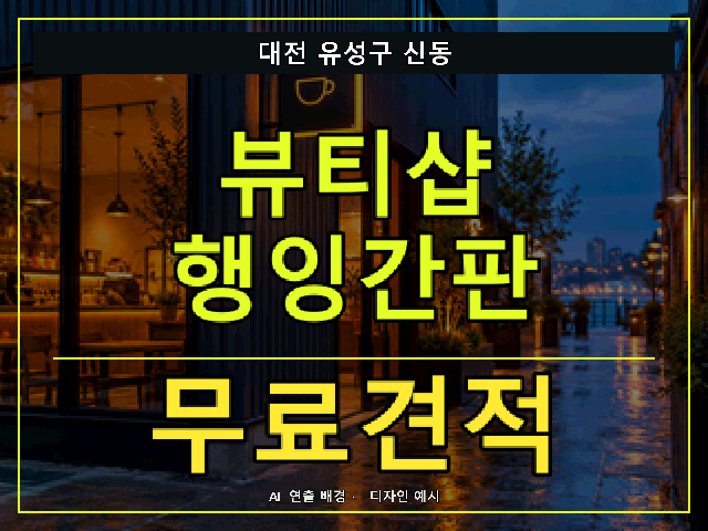 대전 유성구 신동 뷰티샵 행잉간판 무료견적 안내 썸네일 · AI 연출 배경