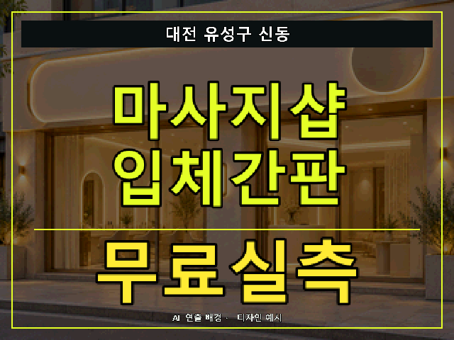 대전 유성구 신동 마사지샵 입체간판 무료실측 안내 썸네일 · AI 연출 배경