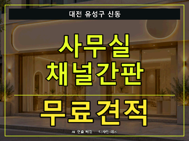 대전 유성구 신동 사무실 채널간판 무료견적 안내 썸네일 · AI 연출 배경