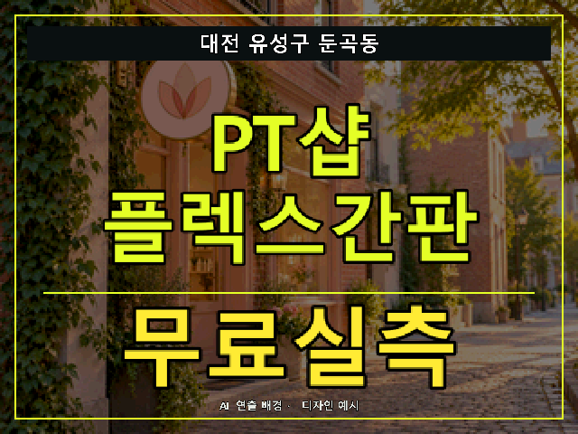 대전 유성구 둔곡동 PT샵 플렉스간판 무료실측 안내 썸네일 · AI 연출 배경