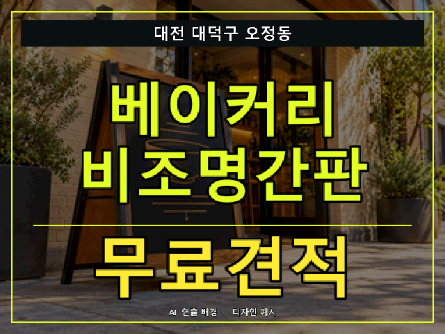 대전 대덕구 오정동 베이커리 비조명간판 무료견적 안내 썸네일 · AI 연출 배경