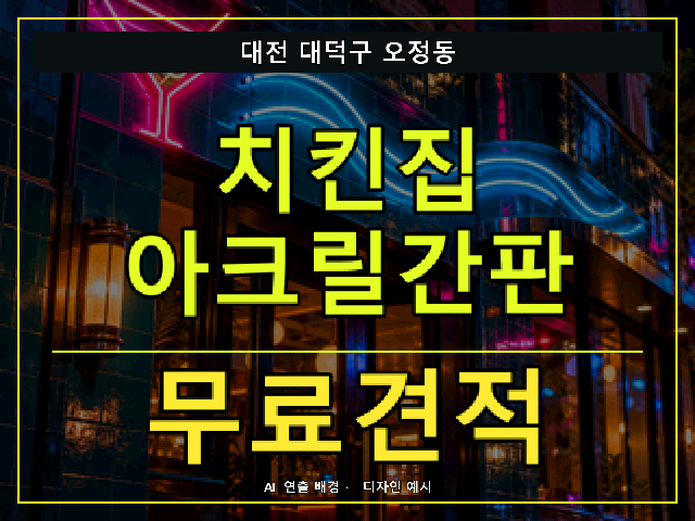 대전 대덕구 오정동 치킨집 아크릴간판 무료견적 안내 썸네일 · AI 연출 배경