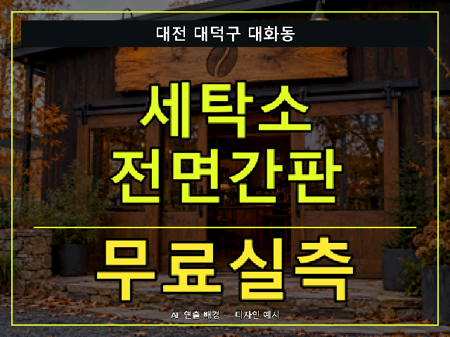 대전 대덕구 대화동 세탁소 전면간판 무료실측 안내 썸네일 · AI 연출 배경