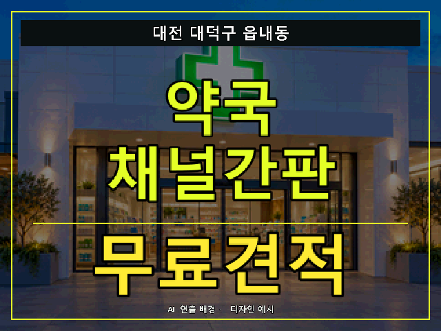 대전 대덕구 읍내동 약국 채널간판 무료견적 안내 썸네일 · AI 연출 배경