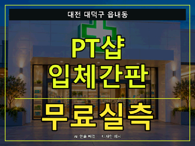 대전 대덕구 읍내동 PT샵 입체간판 무료실측 안내 썸네일 · AI 연출 배경