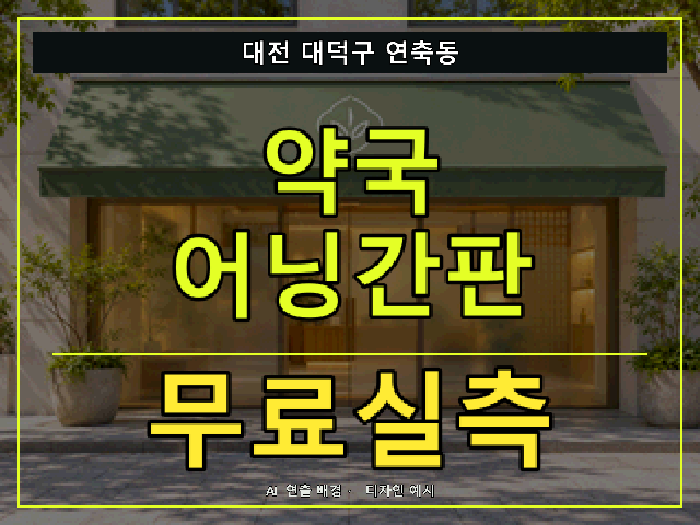 대전 대덕구 연축동 약국 어닝간판 무료실측 안내 썸네일 · AI 연출 배경