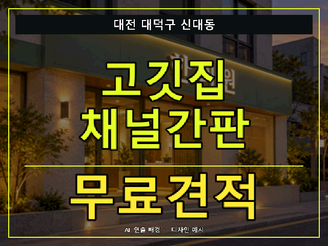 대전 대덕구 신대동 고깃집 채널간판 무료견적 안내 썸네일 · AI 연출 배경