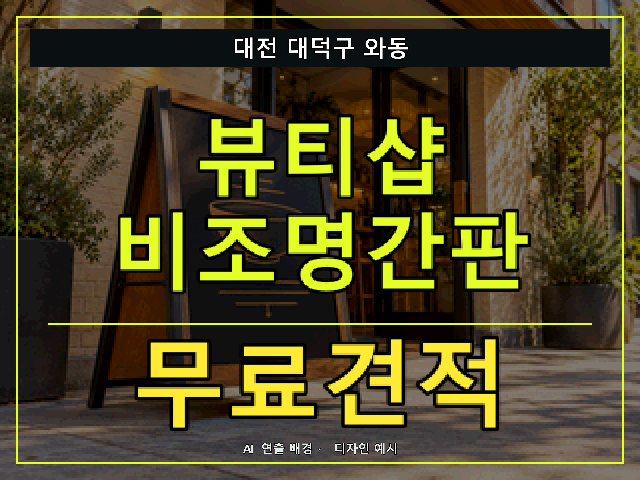 대전 대덕구 와동 뷰티샵 비조명간판 무료견적 안내 썸네일 · AI 연출 배경