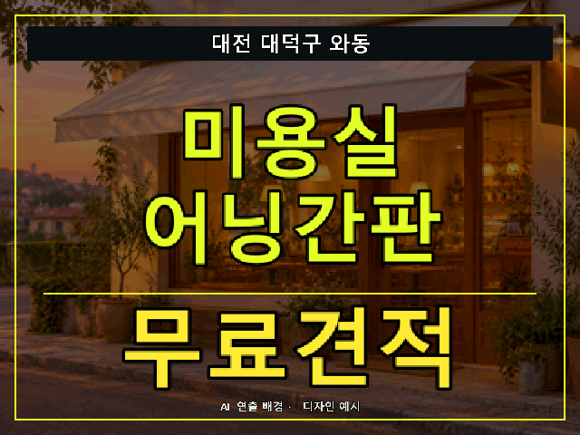대전 대덕구 와동 미용실 어닝간판 무료견적 안내 썸네일 · AI 연출 배경