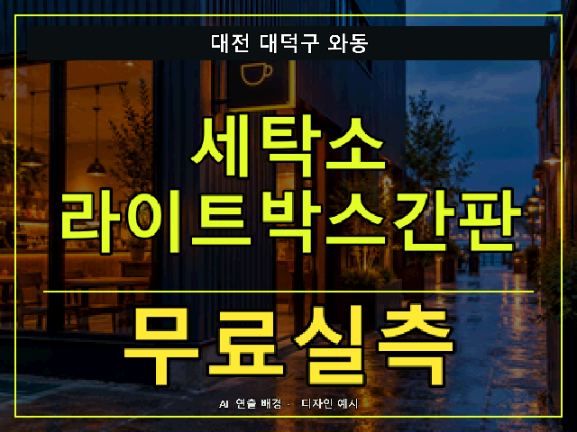 대전 대덕구 와동 세탁소 라이트박스간판 무료실측 안내 썸네일 · AI 연출 배경