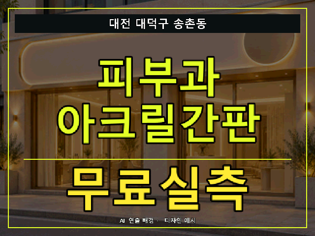 대전 대덕구 송촌동 피부과 아크릴간판 무료실측 안내 썸네일 · AI 연출 배경