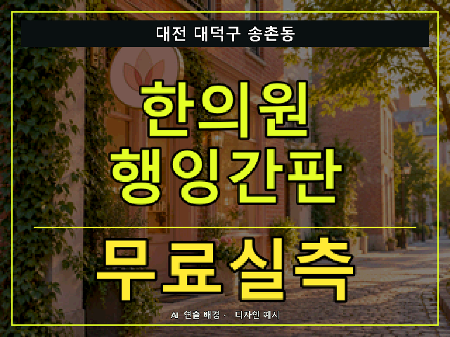 대전 대덕구 송촌동 한의원 행잉간판 무료실측 안내 썸네일 · AI 연출 배경