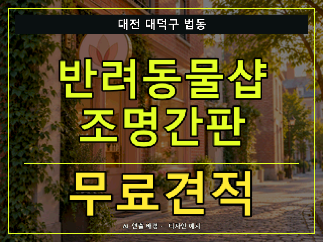 대전 대덕구 법동 반려동물샵 조명간판 무료견적 안내 썸네일 · AI 연출 배경