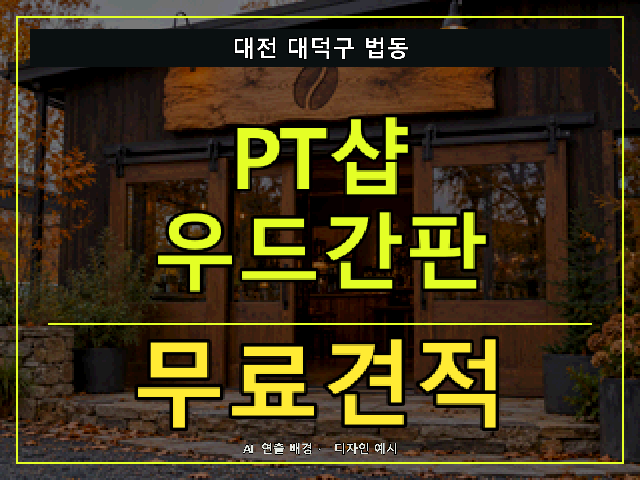 대전 대덕구 법동 PT샵 우드간판 무료견적 안내 썸네일 · AI 연출 배경