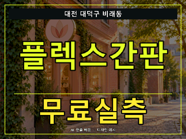 대전 대덕구 비래동 플렉스간판 무료실측 안내 썸네일 · AI 연출 배경