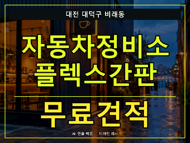 대전 대덕구 비래동 자동차정비소 플렉스간판 무료견적 안내 썸네일 · AI 연출 배경