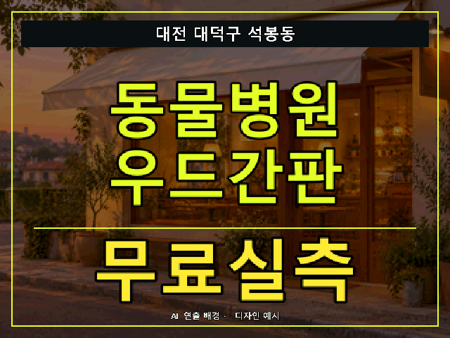 대전 대덕구 석봉동 동물병원 우드간판 무료실측 안내 썸네일 · AI 연출 배경