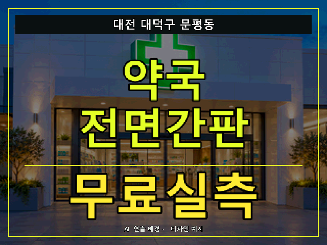 대전 대덕구 문평동 약국 전면간판 무료실측 안내 썸네일 · AI 연출 배경