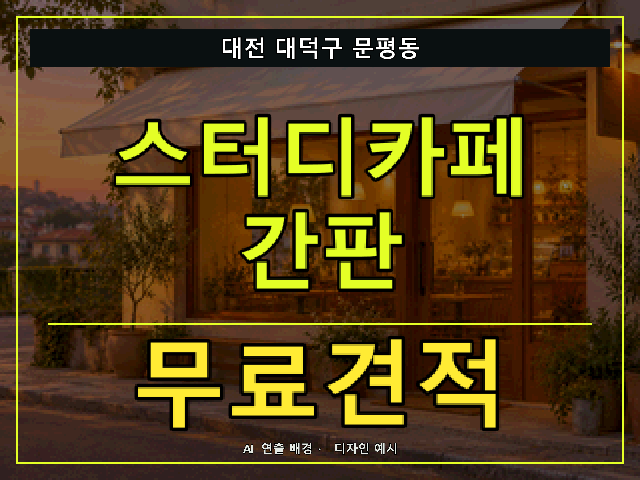 대전 대덕구 문평동 스터디카페 간판 무료견적 안내 썸네일 · AI 연출 배경