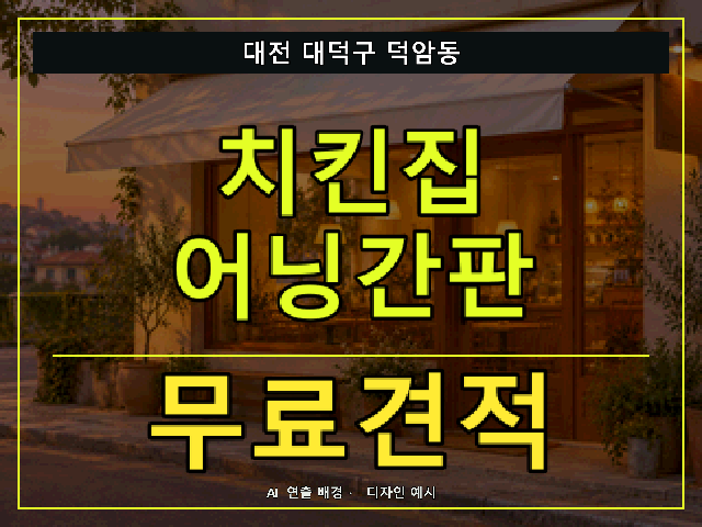 대전 대덕구 덕암동 치킨집 어닝간판 무료견적 안내 썸네일 · AI 연출 배경