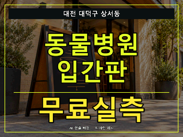 대전 대덕구 상서동 동물병원 입간판 무료실측 안내 썸네일 · AI 연출 배경