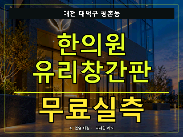 대전 대덕구 평촌동 한의원 유리창간판 무료실측 안내 썸네일 · AI 연출 배경