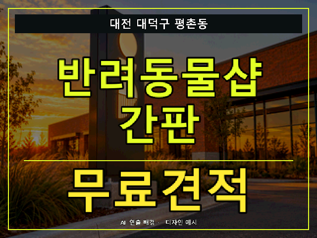 대전 대덕구 평촌동 반려동물샵 간판 무료견적 안내 썸네일 · AI 연출 배경