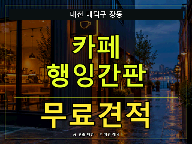 대전 대덕구 장동 카페 행잉간판 무료견적 안내 썸네일 · AI 연출 배경