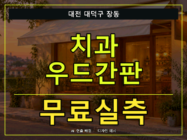 대전 대덕구 장동 치과 우드간판 무료실측 안내 썸네일 · AI 연출 배경