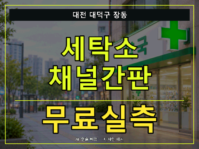 대전 대덕구 장동 세탁소 채널간판 무료실측 안내 썸네일 · AI 연출 배경