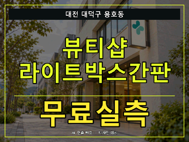 대전 대덕구 용호동 뷰티샵 라이트박스간판 무료실측 안내 썸네일 · AI 연출 배경