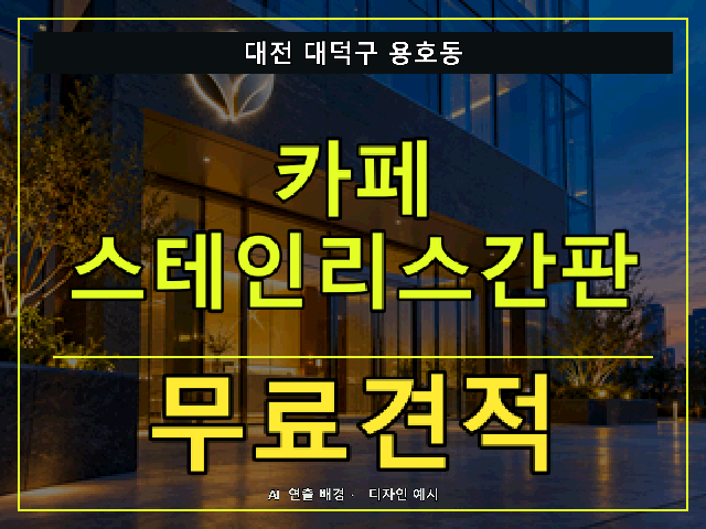 대전 대덕구 용호동 카페 스테인리스간판 무료견적 안내 썸네일 · AI 연출 배경