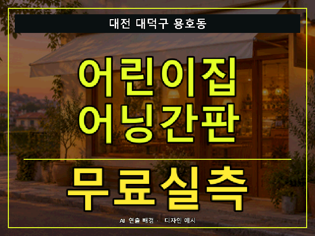 대전 대덕구 용호동 어린이집 어닝간판 무료실측 안내 썸네일 · AI 연출 배경