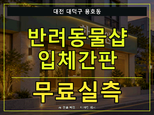 대전 대덕구 용호동 반려동물샵 입체간판 무료실측 안내 썸네일 · AI 연출 배경