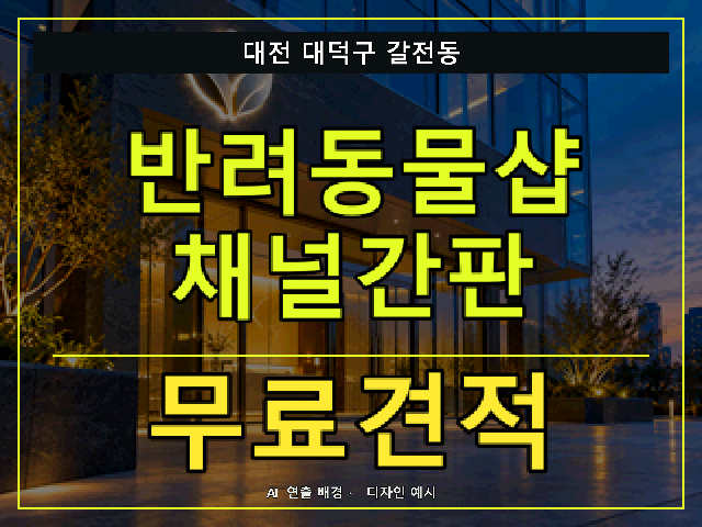 대전 대덕구 갈전동 반려동물샵 채널간판 무료견적 안내 썸네일 · AI 연출 배경