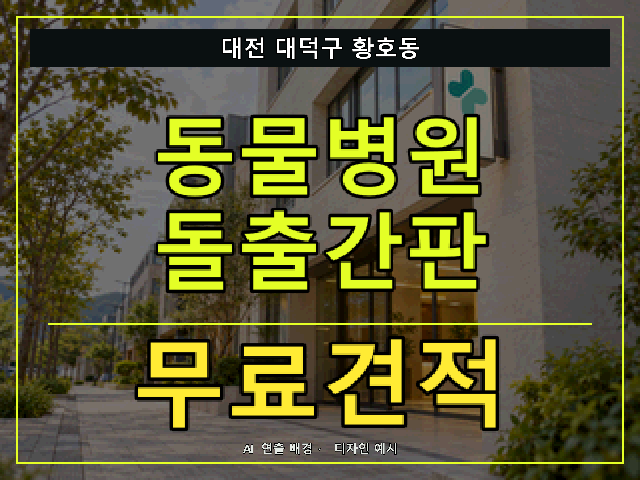대전 대덕구 황호동 동물병원 돌출간판 무료견적 안내 썸네일 · AI 연출 배경
