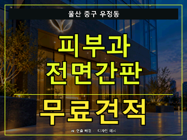 울산 중구 우정동 피부과 전면간판 무료견적 안내 썸네일 · AI 연출 배경