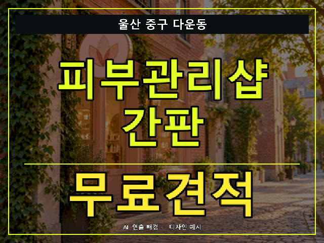 울산 중구 다운동 피부관리샵 간판 무료견적 안내 썸네일 · AI 연출 배경